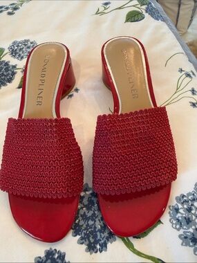 Donald J. Pliner Red Woven Slide Mules